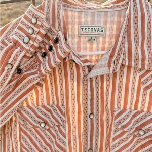 Tecovas Men's Casual Striped Shirt in Orange and White